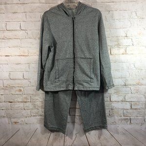 Krissabelle 2 Piece Knit Lounge Active Leisure Pant Hoodie Womens LG Gray Black